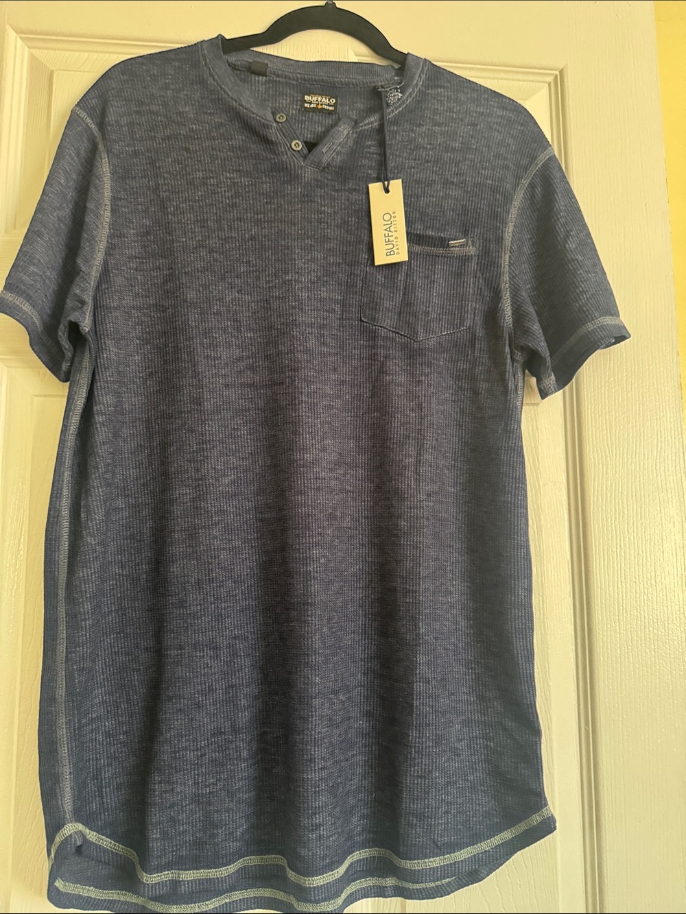 Buffalo David Bitton Indigo Blue Short Sleeve Henley Pocket Tee